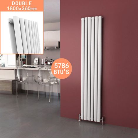 ELEGANT 1800 x 360mm Vertical Column Radiator White Oval Double Panel Designer Heater Rads (1/5)