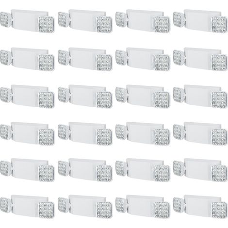 Éclairage de secours, lot de 24, luminaires de sortie de secours, 3 W, tête carrée réglable à 2 LED blanches, montage au plafond ou au mur pour pannes de courant, entreprises, bureaux, écoles (1/5)