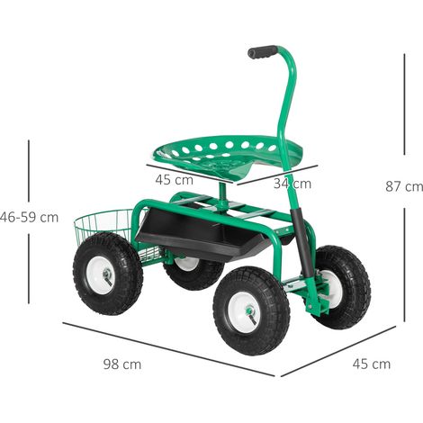 Rollsitz 360 ° drehbar höhenverstellbar Gartenwagen mit Ablagefläche Rollen Griff mobiler Gartensitz drehbar Arbeitssitz Gartenhocker bis 150 kg Metall Gartenrollsitz für Gartenarbeit Grün (1/5)