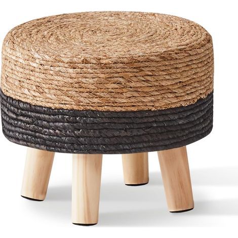 Repose-pieds rond en jonc de mer naturel tissé à la main pour canapé, table, marchepied souple, repose-pieds rembourré avec pieds antidérapants en pin pour couloir, bureau, salon, naturel-Chrom (1/4)