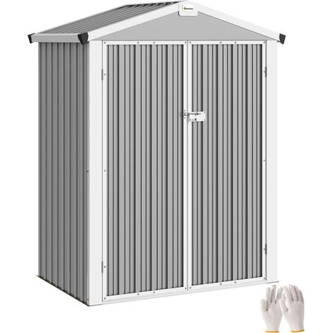 Abri de jardin en Acciaio 1,1m² en Doppie Porte Bloccabili, 133x87x178 cm, gris Argento