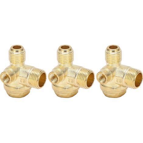 Lot de 3 clapets anti-retour 3 voies en laiton pour compresseur d'air, filetage Central Pneumatic, accessoires 8 mm, 16 mm et 14 mm (1/5)