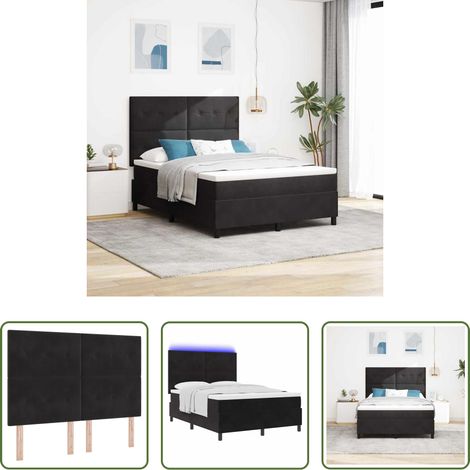 vidaXL Tête de lit réglable - Lit à ressort LED avec matelas Noir 140 x 200 cm Velours (1/5)