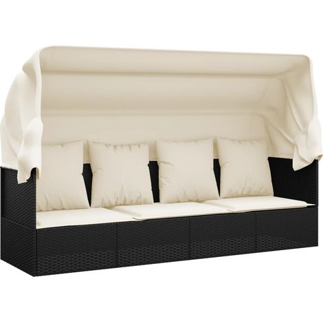 Maison Exclusive - Outdoor-Loungebett mit Dach und Kissen Schwarz