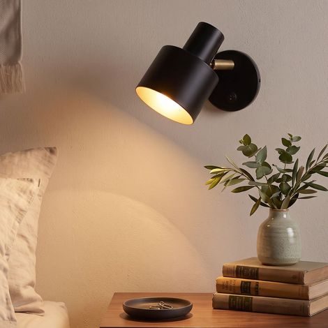 Schwarze Wandleuchte mit Schalter Serantes, schwenkbare Metalllampe (1/5)