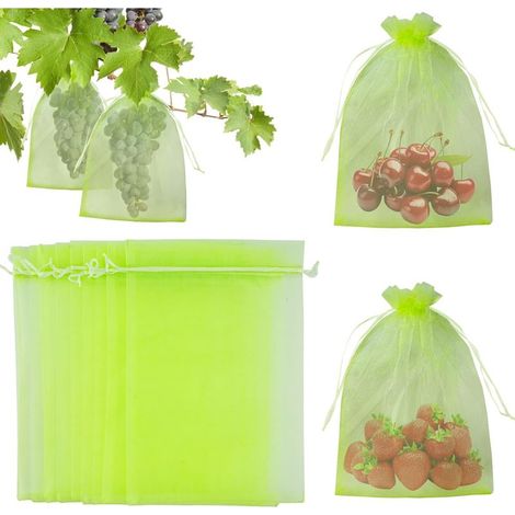 50 Pièces 15x20cm Sachet Protection Raisin, Sachet Protection Fruits Verts avec Cordon, Sac Transparent Organza (1/5)