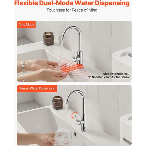 Robinet Automatique sans Contact, Mitigeur d’Évier avec Capteur à Poignée Unique, Mélangeur d’Eau Chaude et Froide Réglable Mains L… (1/5)
