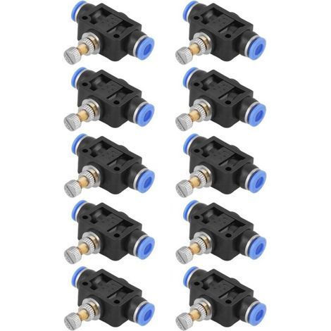 10 pcs Tuyau Papillon Push-in, Régulateur de Vitesse, Valve de Contrôle Pneumatique, Raccord Rapide 6mm (1/4)