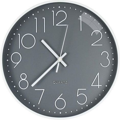 Silent Quartz Wall Clock 35cm Non Ticking Battery Operated Clock for Living Room Bedroom Office Kitchen Classroom (Grey White) (1/5)