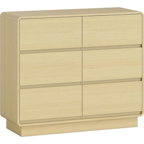 Aparador con 6 cajones, 100 cm, Acabado Madera Natural