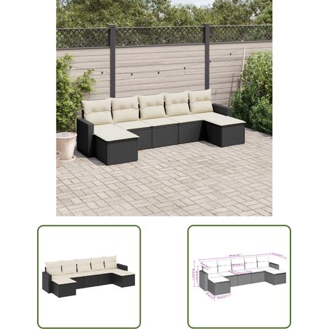 The Living Store Salon de jardin 7 pcs avec coussins noir résine tressée - Salon De Jardin - Mobilier Extérieur - Salon D'extérieur - Set De Canapé - Résine Tressée (1/3)