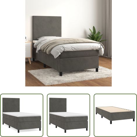 vidaXL Matratzenauflage - Boxspringbett mit Matratze Dunkelgrau 90x200 cm Samt (1/5)