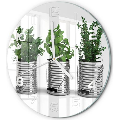 Horloge Murale Ronde Objet Décoratif en Verre Silencieuse pour Salon Plantes aromatiques fi 30 cm