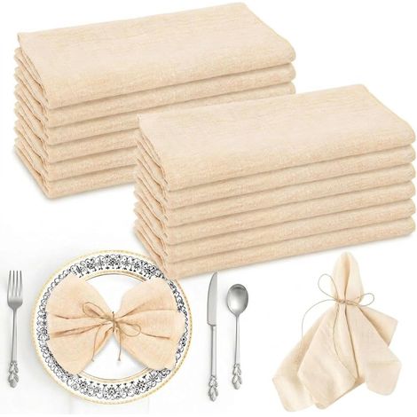 Serviette de Table en Lin, Lot de 12 Serviettes en Tissu Faites, 42cm x 42cm Petite Serviette Lavable Tissu Nappe, Serviette de Table en Coton, Convient pour Les Banquets, Les Cafés, Blanc Cassé (1/5)