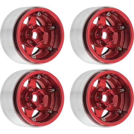 4 Pièces Jante Aluminium Beadlock 1,9" pour Modèles RC 1/10 Axial SCX10, Compatible REDCAT MST, Rouges (1/5)
