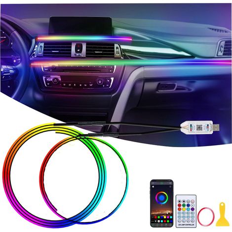 Éclairage d'ambiance LED 2 en 1 pour voiture - 110 cm + 35 cm - 168 LED RVB - Avec 16 millions de couleurs et 210 dynamiques - Contrôle par application - Éclairage d'ambiance USB - Pour Aut o (1/5)