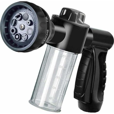 Avec 8 Modes d'Arrosage Pulvérisateur de mousse pour jardin Tuyau d'arrosage Distributeur de savon Pistolet pour lavage de voiture,l'arrosage des plantes et la douche des animaux de compagnie (Noir) (1/5)