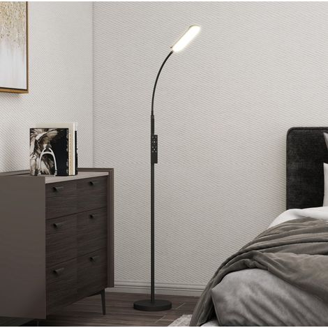 Lampada da terra LED dimmerabile 175 cm, telecomando, touch, collo d’oca 360°, nero DESVIAE (1/5)