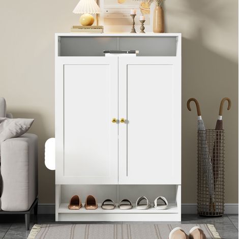 Meuble à chaussures moderne 73 x 34 x 109 cm, 2 portes, étagères réglables, blanc HAVRYA (1/5)