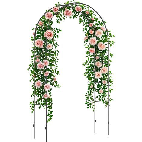 Gartenbogen, Rosenbogen, Rankbogen, Rosenspalier Metall, schwarz, 1,40 x 0,40 x 2,40 m