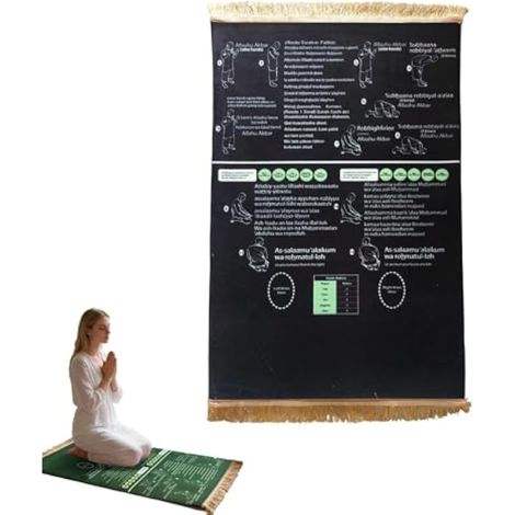 Tapis de prière guidé bilingue, tapis de prière musulman pour la pratique de la salah pour les nouveaux musulmans convertis, pliable et antidérapant, apprentissage étape par étape, pour la maison, la (1/5)