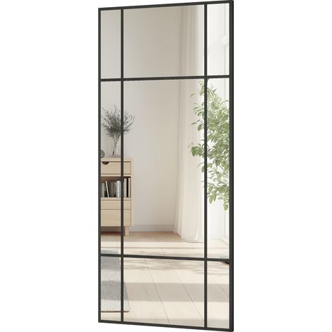 Miroir mural style fenêtre montage vertical et horizontal 110x50cm noir