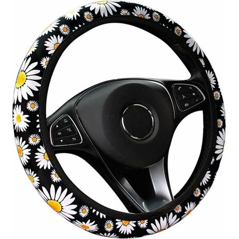 Niedlicher Lenkradbezug mit Gänseblümchenmuster, gestrickte Auto-Innenausstattung, universelles Lenkradbezug-Zubehör, Lenkradbezug ohne Innenring (1/5)