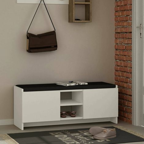 Dmora - Scarpiera Algedi, Mobile portascarpe, Armadio da ingresso multiuso, Mobiletto per calzature, 110x37h43 cm, Bianco, con imballo rinforzato, con imballo rinforzato (1/5)