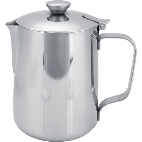 Tasse à café en acier inoxydable avec couvercle, pichet à lait et mousseur à lait pour latte art (600 ml) (1/5)