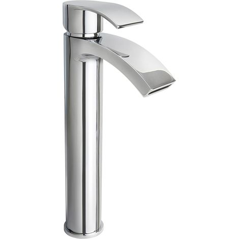 Tall Chrome Basin Sink Mixer Tap Bathroom Faucet with Curved Spout (1/3)