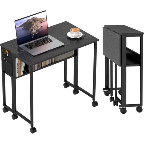 HOMCOM 80 cm Foldable Computer Desk on Wheels for Small Spaces, Black