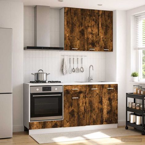 vidaXL Unité de cuisine LYON 5 pcs Chêne fumé Bois d'ingénierie (1/5)