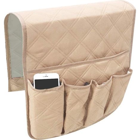 Longziming - Organisateur d'accoudoir de canapé - Compartiment de rangement à 5 compartiments avec fermeture antidérapante - Polyester résistant 90 × 43 cm - Beige (1/5)