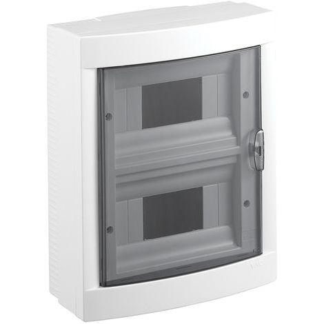 Tableau électrique nu saillie 16 modules – 2 rangées – Indice IP40 – Porte fumée réversible – Installation précise avec niveau à bulle – Vi-Ko