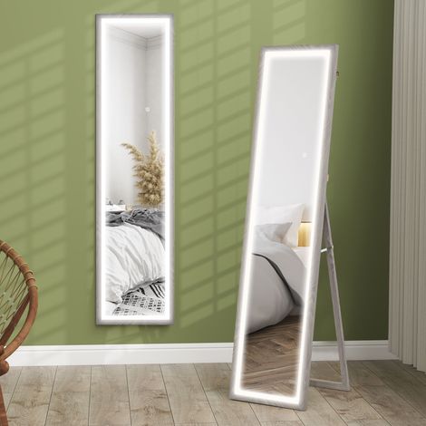 LED Ganzkörperspiegel, 40 x 160 cm, Touch-Steuerung, dimmbar, 3 Farben,  Grau