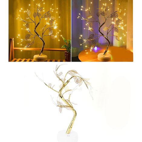 Lampe en forme d'arbre à faire soi-même, 72 LED, feuilles dorées artificielles, fonctionne sur piles USB, décoration pour la maison, les fêtes, les anniversaires. (1/5)