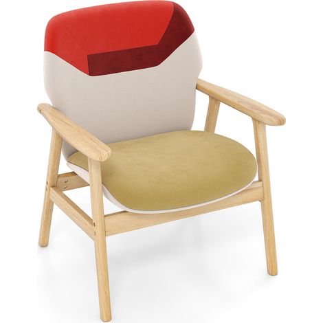 COSTWAY Sedia Moderna In Legno Imbottita Poltrona Laterale Mobili Interno Schienale Spazioso Braccioli Cuscino Della Seduta Struttura Legno Di Gomma Ergonomic (1/5)