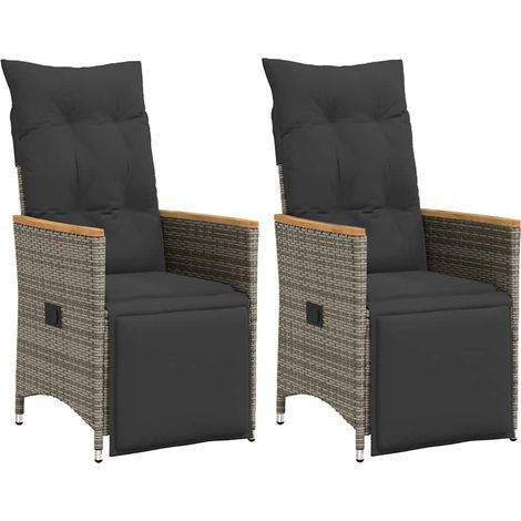 Gartensessel mit Kissen 2 Stk. Verstellbar Grau Poly Rattan