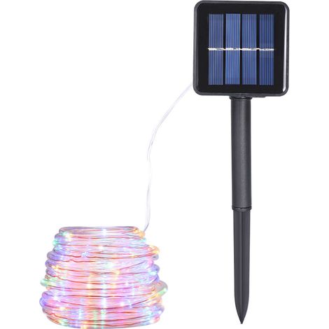 Guirlande lumineuse solaire tubulaire à économie d'énergie 22 m, 200 LED, 8 fonctions, tube transparent, fil de cuivre, étanche, décoration extérieure (1/5)