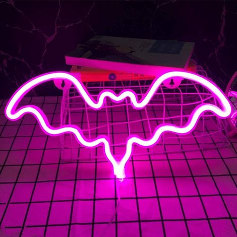 Enseigne lumineuse néon chauve-souris Halloween, alimentée par batterie USB, idéale pour la décoration murale d'une chambre, d'un bar ou d'une fête. Cadeau idéal pour les enfants. (1/5)