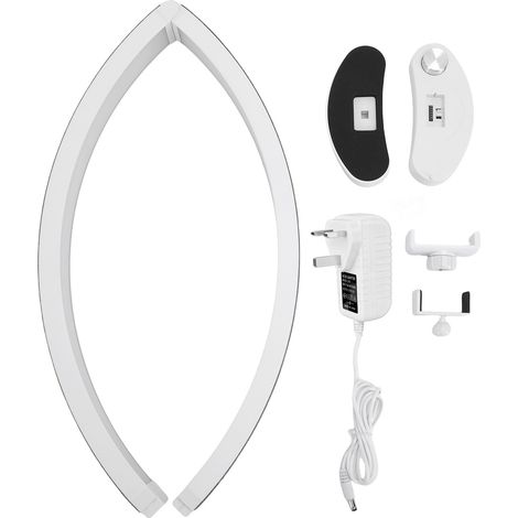 71 cm hohe LED-Tischleuchte mit Handyhalterung, Strassverzierung, faltbar, halbmondförmig, ideal für Maniküre- und Kosmetikstudios. Weiß, GB-Stecker. (1/5)