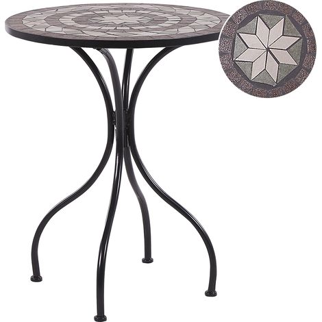 Mesa de balcón de metal negro patrón mosaico azulejos vintage exterior Cariati