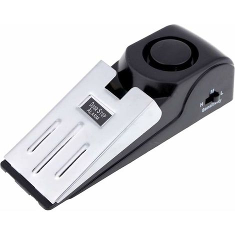 Mini vibrador inalámbrico con forma de cuña, tope de puerta con alerta para sistema de seguridad del hogar, bloqueo de puerta con alarma, color negro (paquete de 1).