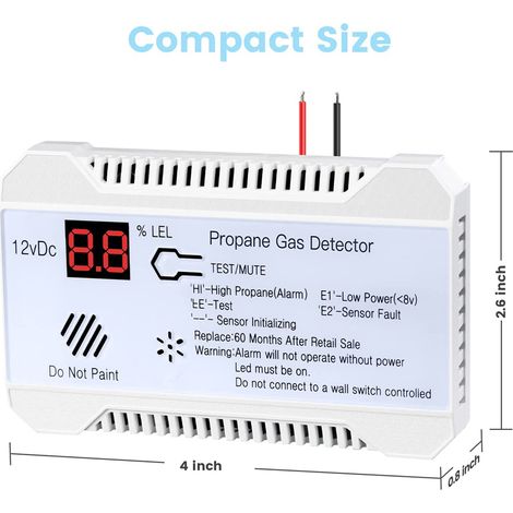 Détecteur de gaz Propane pour camping-car, alarme forte 85db, DC 12V, conception Mini compacte pour remorque, camping-car, autocar, affichage numérique blanc (1/5)