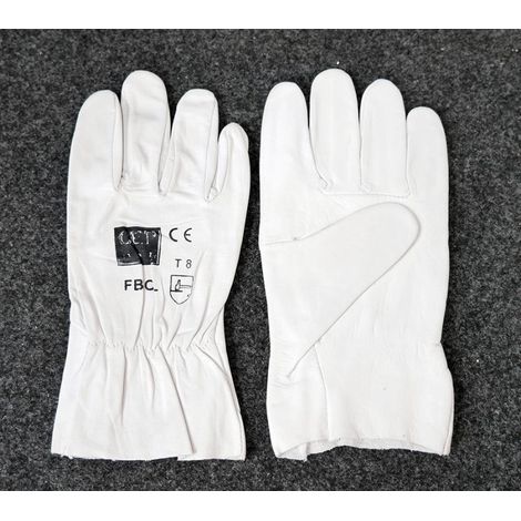 Paire de gants de protection gris en cuir toute fleur taille 8 avec élastique de serrage DERANCOURT