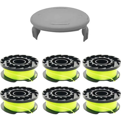 Bobine de rechange verte (6 pièces) pour fil de coupe-bordures Greenworks, diamètre 0,065" - 4,88 m (16 pi), compatible avec les débroussailleuses Greenworks à alimentation automatique. (1/4)