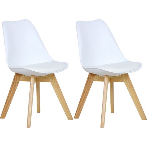 Lot de 2 Chaises de Salle à Manger WOLTU, Chaise de cuisine, Chaises scandinaves Pied en bois Style nordique Blanc (1/4)