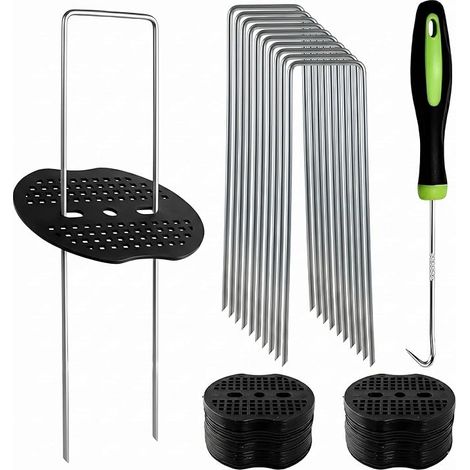 Piquets d'ancrage en Forme de U, disques tampons, Toile Anti-Mauvaises Herbes pour Jardin, Bordures de pelouse, parterres de légumes et Fixation de tuyaux (1/5)