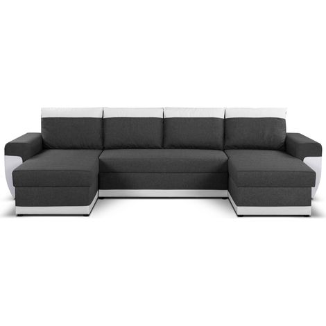 Bestmobilier – Canapé d'angle panoramique convertible 7 places – 2 coffres de rangement – Revêtement tissu 100% polyester – Dimensions L315xH87xP145 cm (1/7)