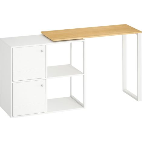 Escritorio esquinero giratorio de 360° con 2 módulos de almacenamiento y 2 estantes abiertos, ideal para espacios pequeños (oficina, salón), 150 x 40 x 75 cm, blanco. (1/5)